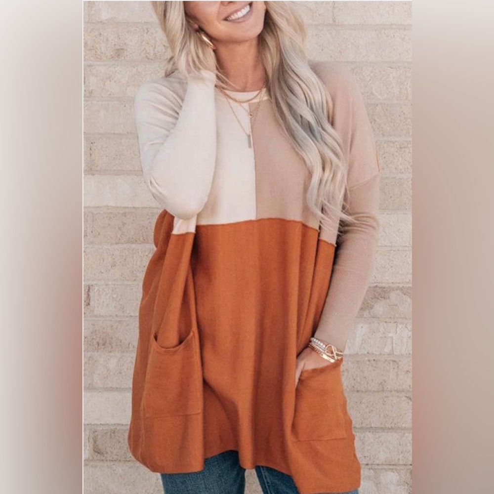 Orange, Tan, and White Pocket Color Block NWT Medium